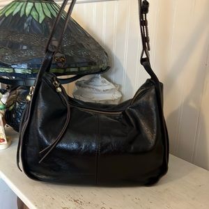 Vintage Hobo black leather shoulder bag convertible strap satchel